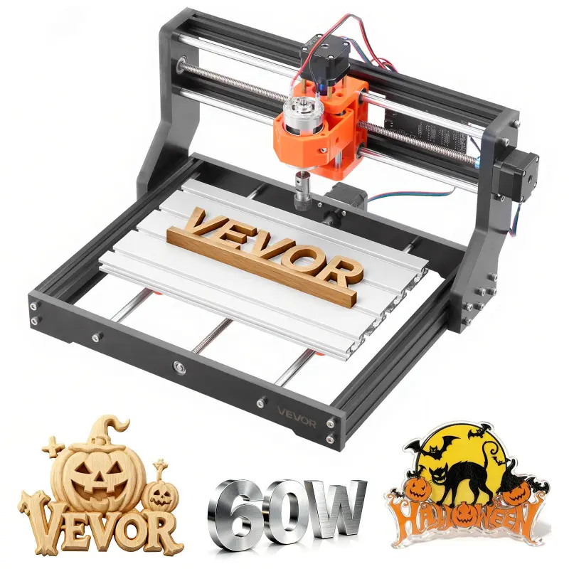 VEVOR 3018 CNC Router Machine, 60W Power Spindle, 3-Axis Alloy Frame Wood Engraving Milling Machine, 300x180x40mm Work Area with Expandability, Offline Mode, Wide Software Compatibility, for Multiple Materials Carving Cutting