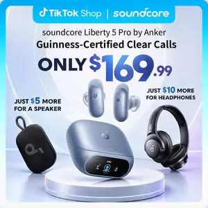 soundcore Liberty 5 Pro by Anker, Exclusive Limited: Add $5/$10 for Extra Premium Gift, Guinness World Records-CertifiedCall Quality, ANKER Thus AI Chip, Active Noise Cancelling Wireless Earbuds, Crystal-CTear Calls for Noisy Environments