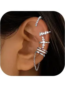 5pcs Ear Cuff Earrings for Women, Silver Color Adjustable Fake Earrings, Cartilage Helix Wrap, No Piercing, All Seasons, Casual Trendy Jewelry, Fashionable Jewelry Accessories