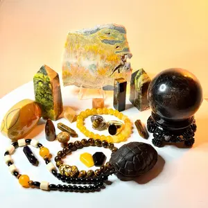 Honey & High-Contrast Luxury Earth-Tone Crystal Decor Set Bumblebee Jasper Tiger's Eye for Home Decor