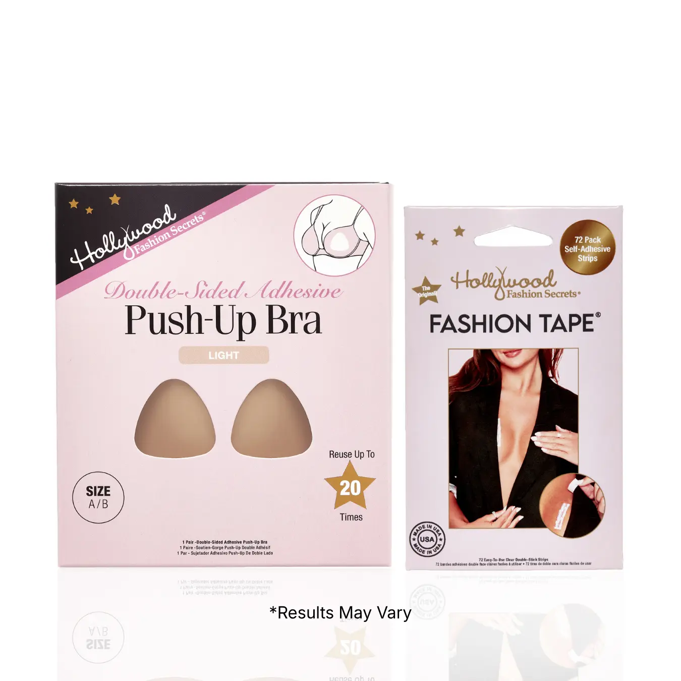 HOLLYWOOD FASHION SECRETS A/B Size Adhesive Strapless Push Up Sticky Bra & 72-Pack Double-Sided Fashion Tape - Featherlight Foam Inserts, Reusable Invisible Backless Support, Seamless Lift, Double-Sided Hold Stays Put, All-Season