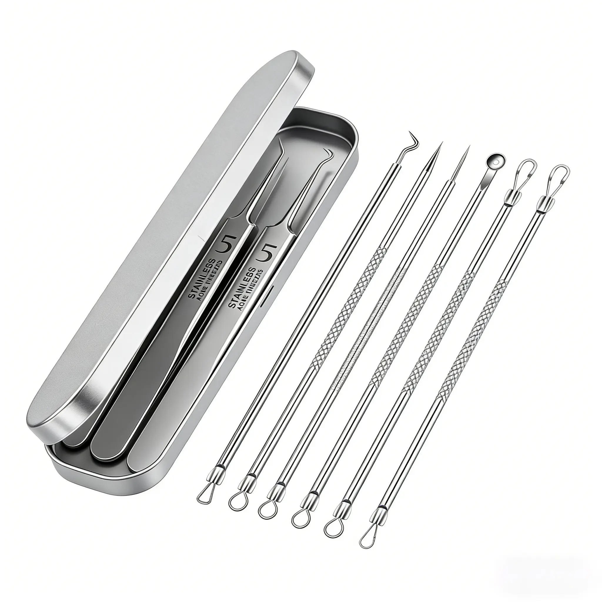 Facial Pore Cleaning Tool Set – Blackhead & Blemish Removal Tools for Full-Face Use, Stainless Steel (8 Pieces)