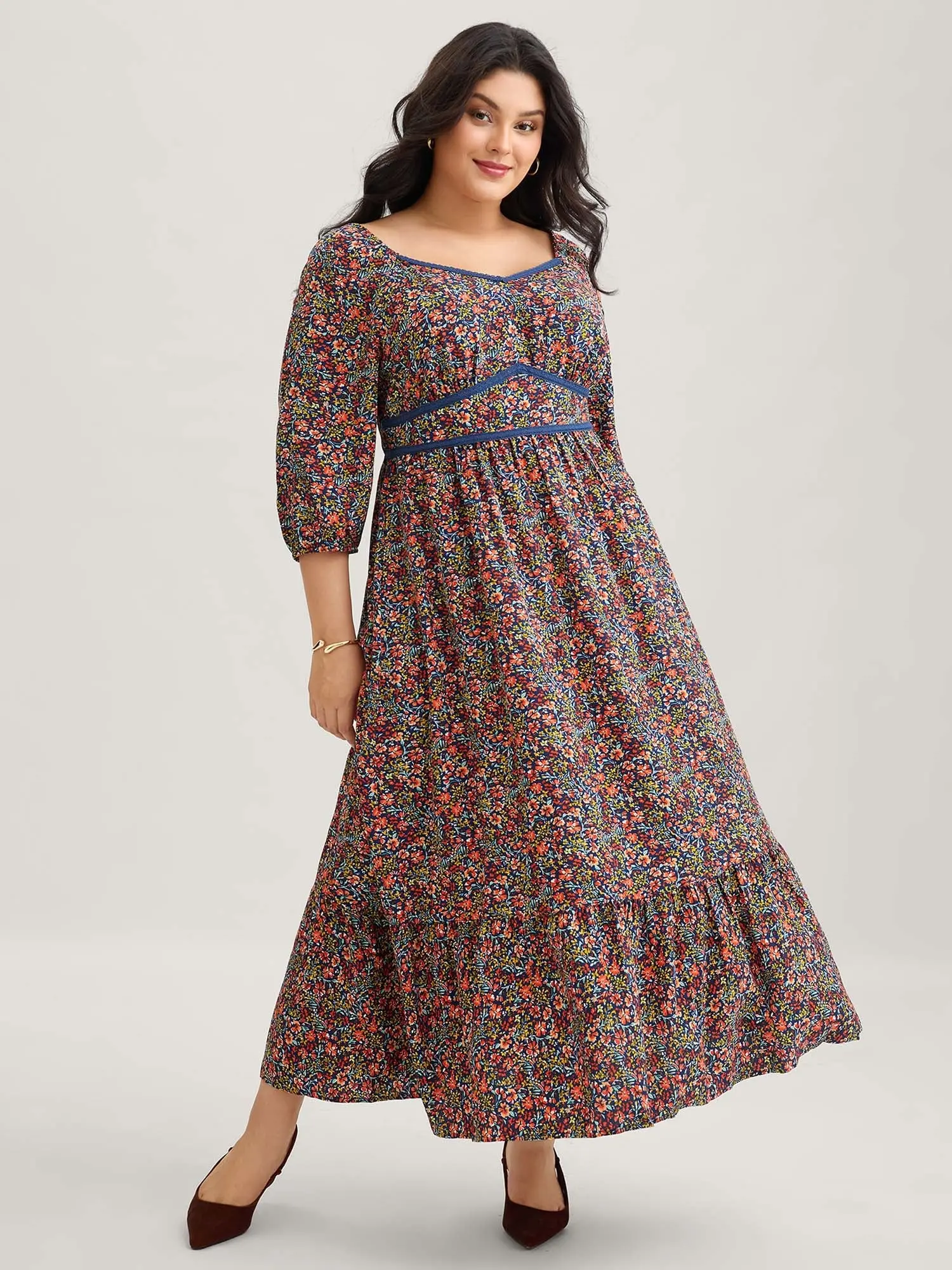 BLOOMCHIC Womens Plus Size Cottagecore Dress[X-6XL], Ditsy Floral Woven Ribbon Rayon Maxi Dress  with Pocket - 2026 Summer Vibe Swimweek Summerfinds