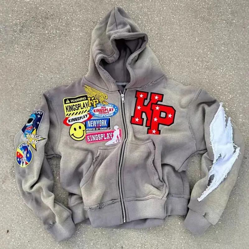Unisex Letter Print Fashion Hoodie Zipper Casual Jacket Y2K Hip Hop Harajuku Jacket