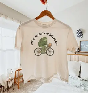 Comfort Colors Boxy Crop Top Off To Be Radical Left Scum Shirt, Frog and Cat on Bicycle Resistance Tee Y2K, Fashion, Streetwear, Women, Cotton Crew Neck