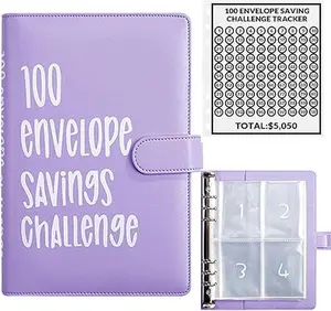 100 Envelope Challenge Binder Money Saving Binder, Easy and Fun Way to Save $5,050, Cash Stuffing Binder Budget Planner Savings Challenge Book (Purple)