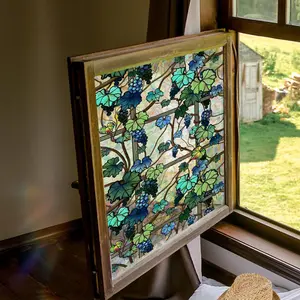 Grape Vine Pattern Window Sticker, Double Sided Printed Static Cling Removable Window Decal, Decorative Sticker for Home Living Room Bedroom, Sticker Decoration
