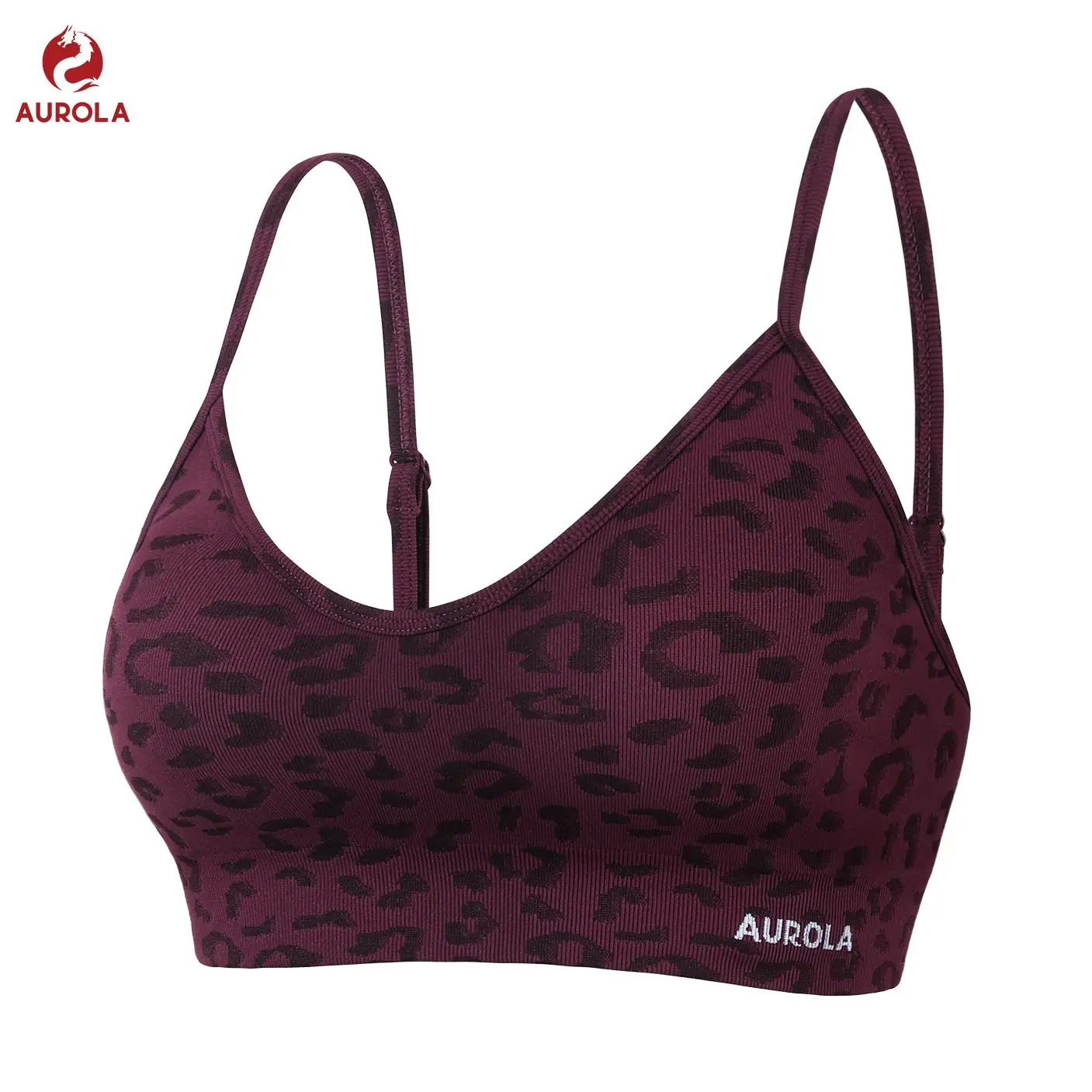 AUROLA Leopard Sports Bra for Women, Backless Strappy Seamless Padded Workout Bra, High Support Breathable Push Up Athletic Bra for Training Running Fitness