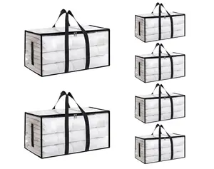 6 Pack Extra Large Heavy-Duty Moving & Storage Bags, Clear Plastic Waterproof Totes with Lids, Reinforced Handles & Heavy-Duty Zippers for Clothes Packing, Dorms, Home Organization