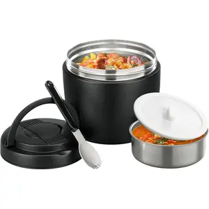 Thermo  Jar for Hot  Adults 32OZ Soup Thermo Lunch Containers Wide Mouth Vacuum Insulated Stainless Steel Leakproof Bento Box with Spoon (Black)