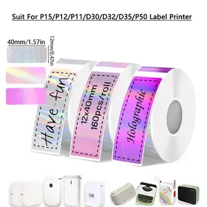 Thermal Label Paper Roll Compatible with Phomemo D30/d30s/d32/d35/q30 P11/p12/p15/p50s Printers, Multicolor Glossy Labels 12x40mm 160pcs, Thermal Printing Labels, Direct Thermal Labels