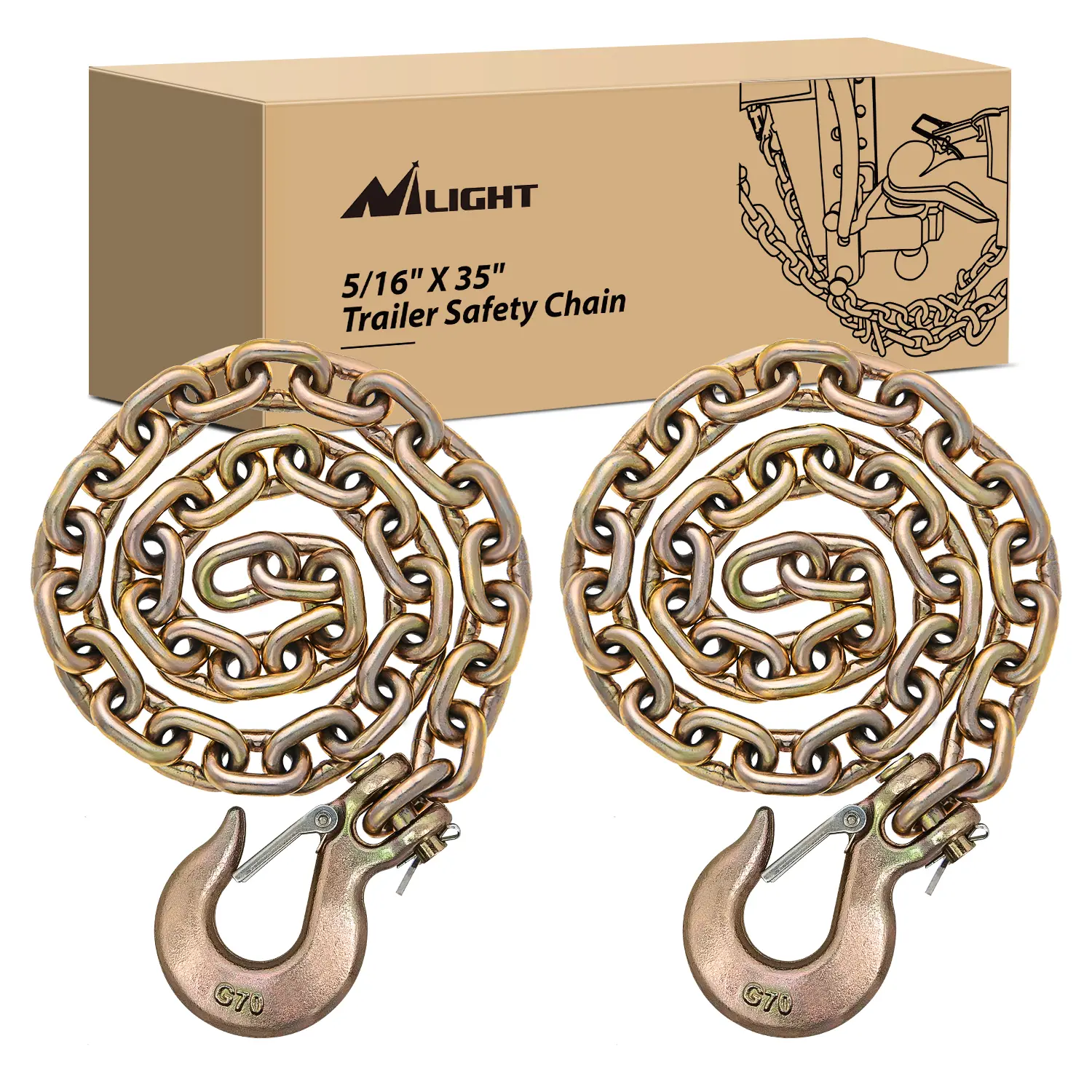 Nilight 2pcs 5/16"-35" Grade 70 Heavy Duty Clevis Snap Hook Hardware - 18800lbs Break Strength, Camper Safety Chains, Safety Chains for Trailers, RV Boat Hauling