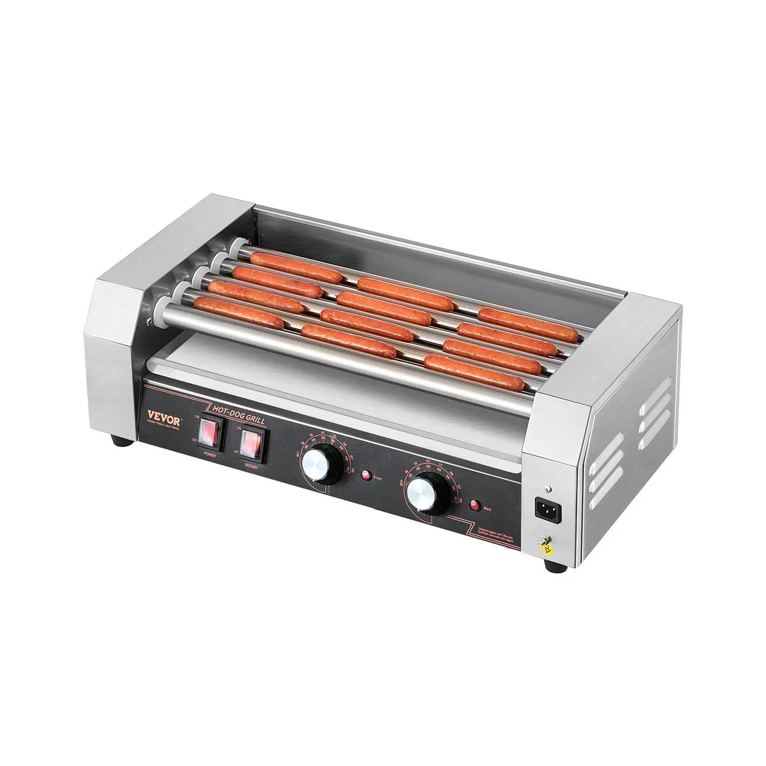 【Summerfinds】VEVOR Hot Dog Roller,  , 12 Hot Dog 5 Rollers, Stainless Steel Sausage Grill Cooker, 750W Hot Dog Machine with Dual Temp Control, Removable Oil Drip Tray, for Party Home Commercial