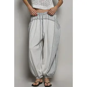 Overlock Stitch Solid Thermal Double Gauze Rib Mix Pants