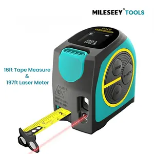 MILESEEY DT10 2-in-1 Digital Laser Tape Measure: 197ft Laser Meter & 16ft Steel Tape with  Tape Lock, Area & Volume Calculation (Square/Cubic), USB Fast Charging, Class 2 Safety Laser - Pro for Engineering & Home DIY