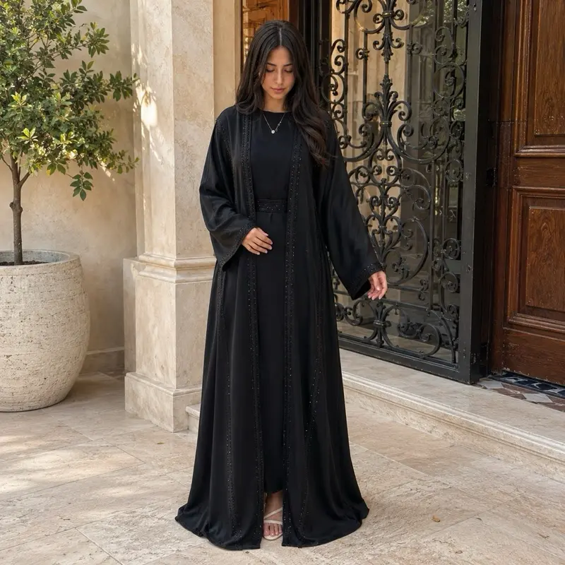Dubai Abaya - Two Pieces Black Abaya with Long Sleeves Dubai Abaya - Two Pieces Black Abaya with Long Sleeves