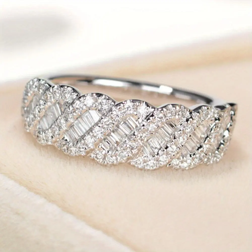 Elegant Engagement Ring for Women - Shiny Twist Channel, Wide Faceted  Unisex Ring, Wedding Promise Anniversary Birthstone Costume Jewelry Gift, Rings For Women