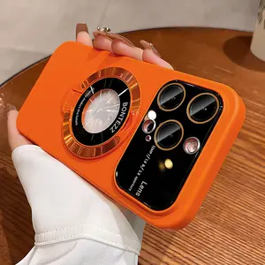 Case for iPhone 17 Pro Max 17 Air 17 Pro 17 16 15 14 Large Viewport Design Built-in Luxury Camera Lens Protector Phone Cover Case Leak Logo Label Magnetic Bracket Frosted Shockproof Luxury Slim Matte Hard PC Case for Women Girls Boy Men