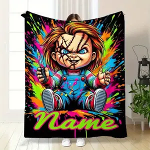 Chucky Blanket Flannel Polyester Soft Warm Personalized Outdoor Nap Camping Travel Sofa Gift For Friends Family Horror Movie Fans Cozy  Halloween gift  Dream Weave Home