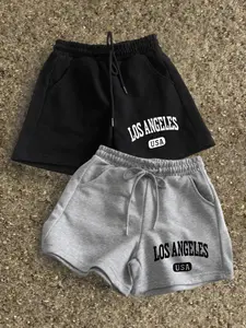 Women's Letter Print Drawstring Waist Shorts, Comfortable Loose Fit Summer Sportswear, Casual Daily Wear Pocketed Bottoms