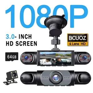 BCUOZ 4 Channel Car Dash Cam 1080P with 64GB SD Card Night Vision 360° Coverage Front Rear Left Right Cameras 3.0 Inch HD Screen Easy Install Dashcam