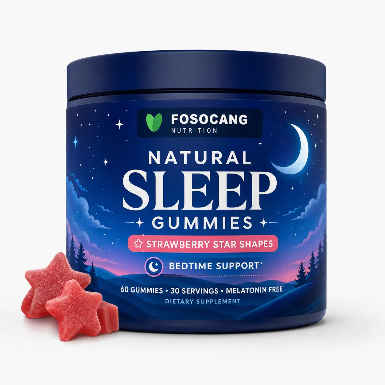 FoSoCang Natural Sleep Gummies - 30 Servings -Sweet Strawberry Stars (Melatonin Free) Healthcare, Dietary, Vitamin, Supplement, Fitness