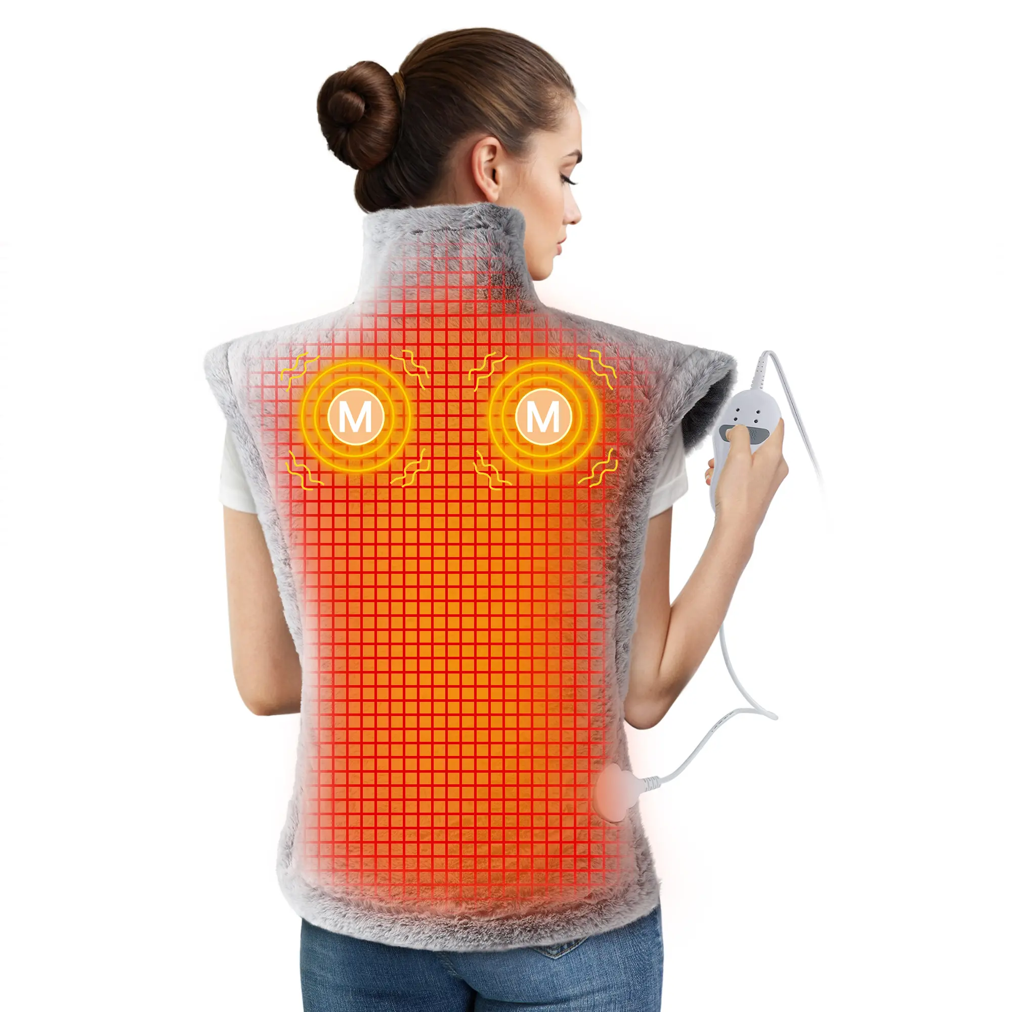 Electric Heated Massage Wrap for Back, Neck & Shoulders, 24x35" Wearable Heating Blanket with 2 Massage Motors, 3 Heat Levels & 4 Massage Modes, Auto Shut-Off, Soft Machine Washable Pad for Muscle Pain Relief