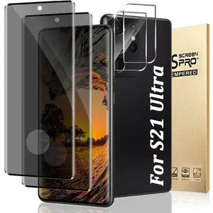 2+2 Pack For Galaxy S21 Ultra Screen Protector with Camera Lens Protector, 3D Full Coverage, 9H Tempered Glass, Scratch Resistant, Touch Sensitive,Bubble-Free, Easy Installation (6.8 Inch)