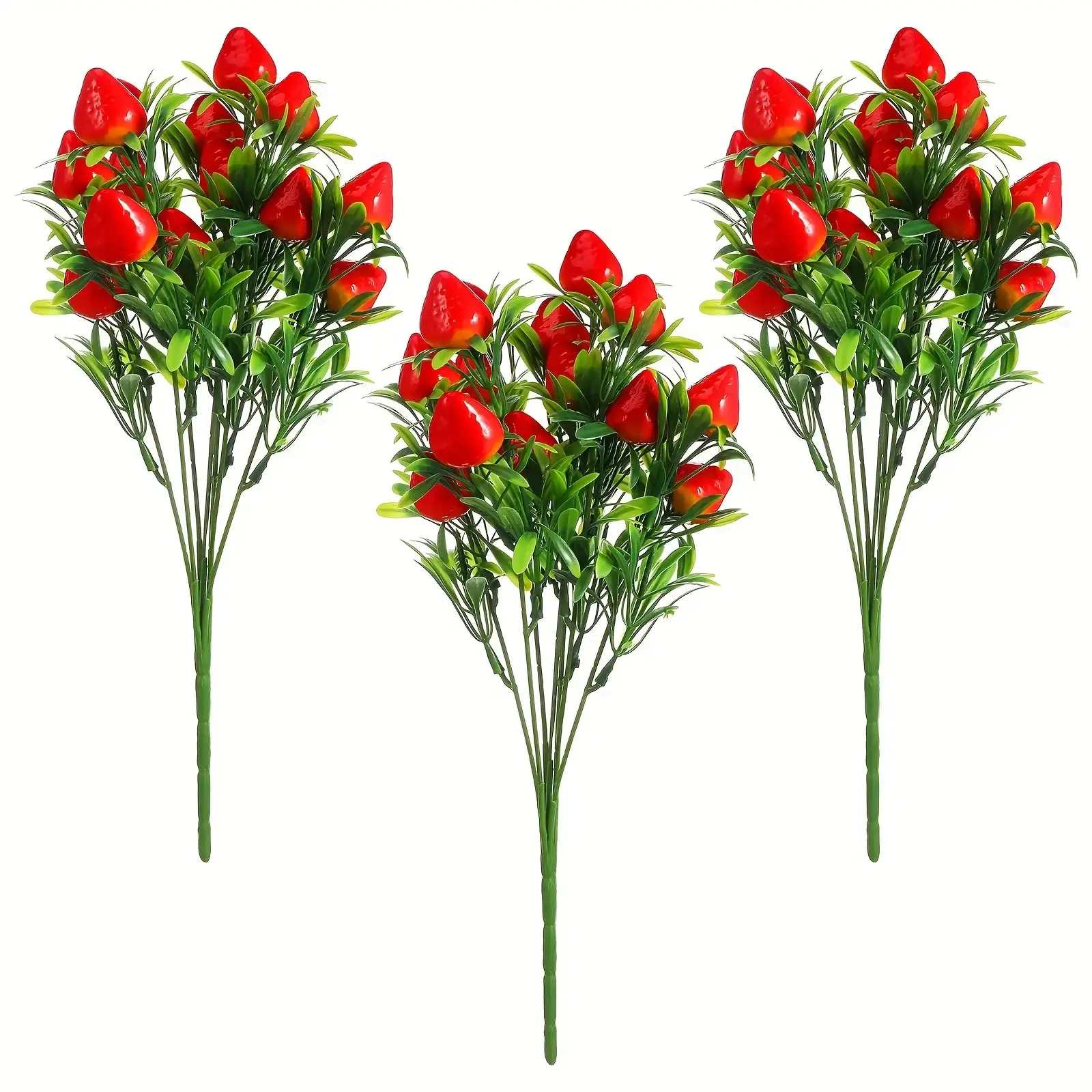 Classic Plastic Table Centerpieces, 3-Piece Lifelike Strawberry Bunches with Decorative Fruit Theme for Coffee Table Decor