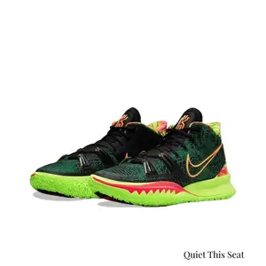 Brand New Full Box Dark Green Speckled Knit Mesh Mid Top Basketball Sneakers Black Straps Orange Logo Lime Green Jagged Cushioned Wear-Resistant Sole