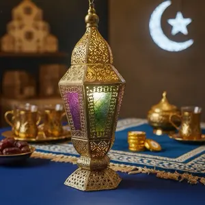 Gold Metal Lantern (Height 24 Inches) Decor Ramadan