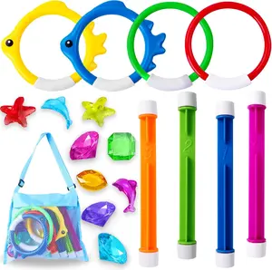 Summer Spring Gift 18PCS Pool Diving Swimming Toys, Summer Underwater Game Toys with Pool Fishes Dive Sticks Rings Gems Storage Bag for Kids Swim Birthday Party Favors