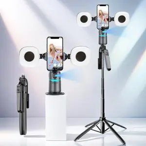 Portable Foldable Phone Stabilizer with 2 Fill Light & Tripod, 360-Degree Rotatable Face Tracking Smart Selfie Stick Gimbal,Selfie Accessories for Live Streaming and Video Recording
