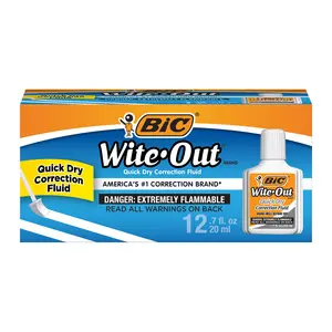 BIC Wite-Out Brand Quick Dry Correction Fluid, 20 ml Bottles, White, 12-Count