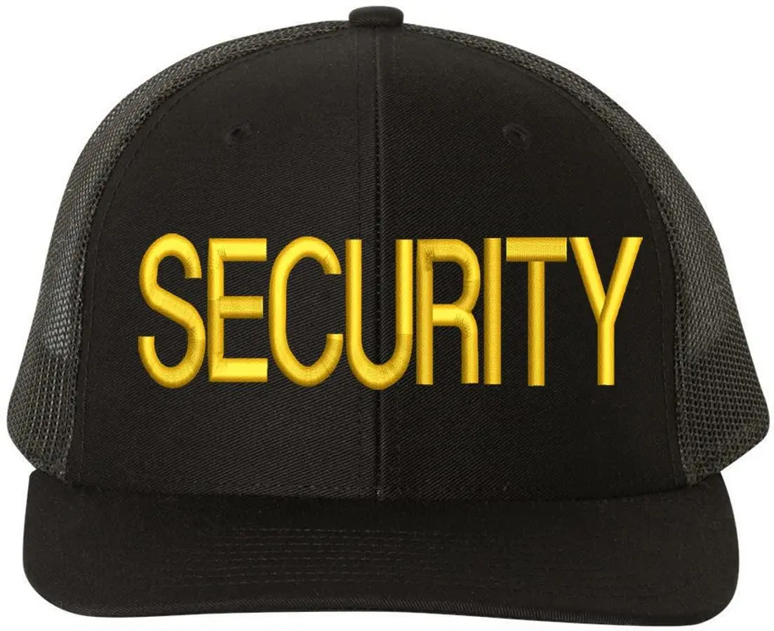 Security Trucker Hat for Officer & Bodyguard, Large Embroidered Cotton Cap with Adjustable Mesh Back Snapback, Contrast Stitched Visor, Great Gift for Security Field