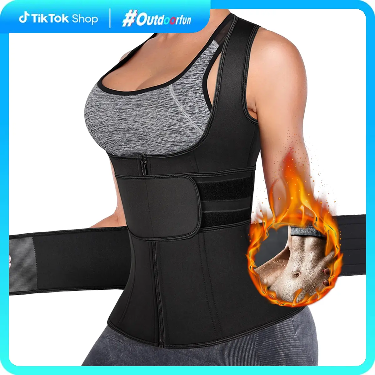 Women's Sports Neoprene Sauna Vest, 2-in-1 Zippered Tummy Slimmer Shapewear with Compression Belt for Workouts, Fabric, Sports Clothes, Lightweight, Lady, Work, Belly Care Shapewear Tops