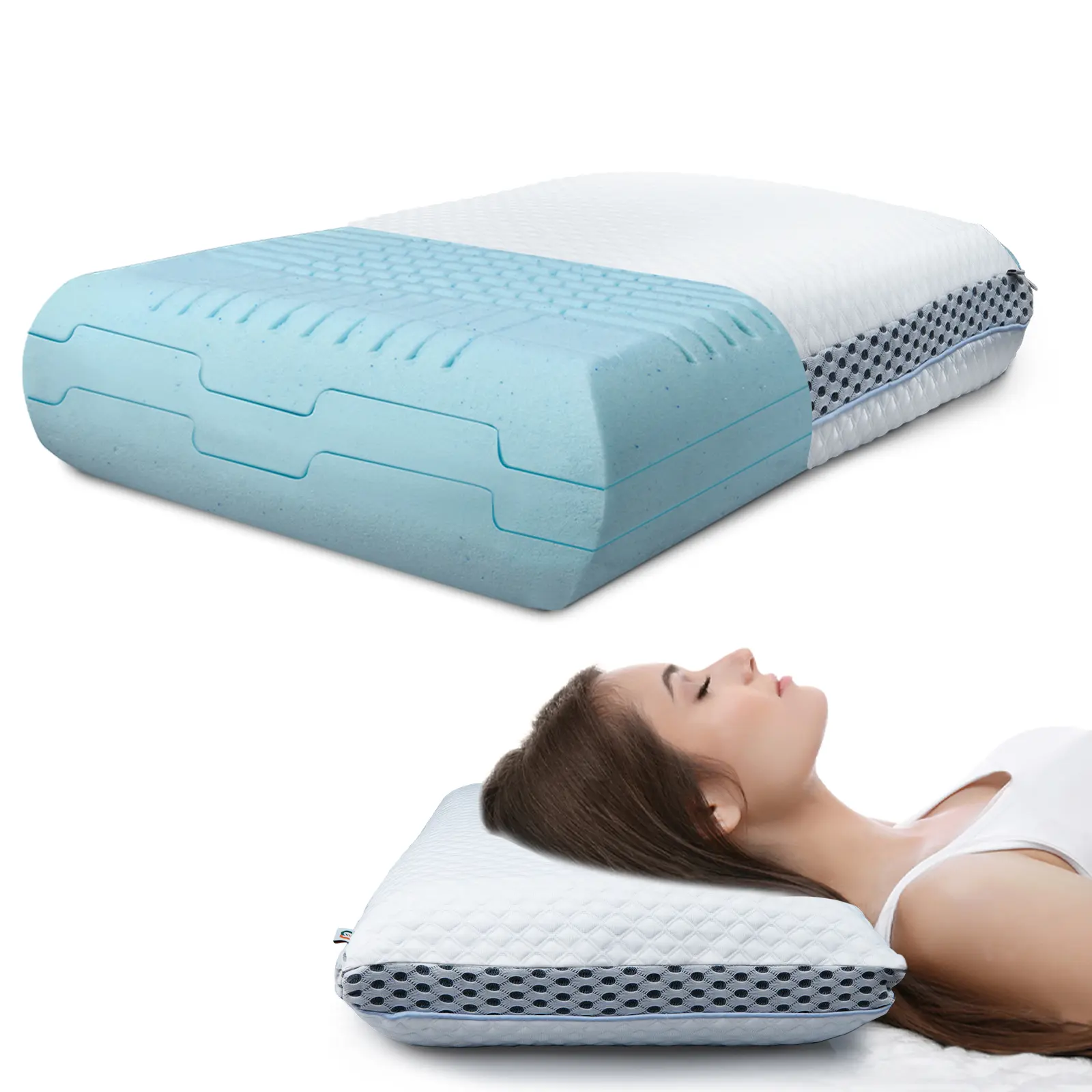 MASTERY MART Upgraded Contoured Ergonomic Memory Foam Pillow - Washable and Breathable, Height-Adjustable Standard Size (25x16in) for Side, Back Sleepers with Deep Sleep Support summerwins