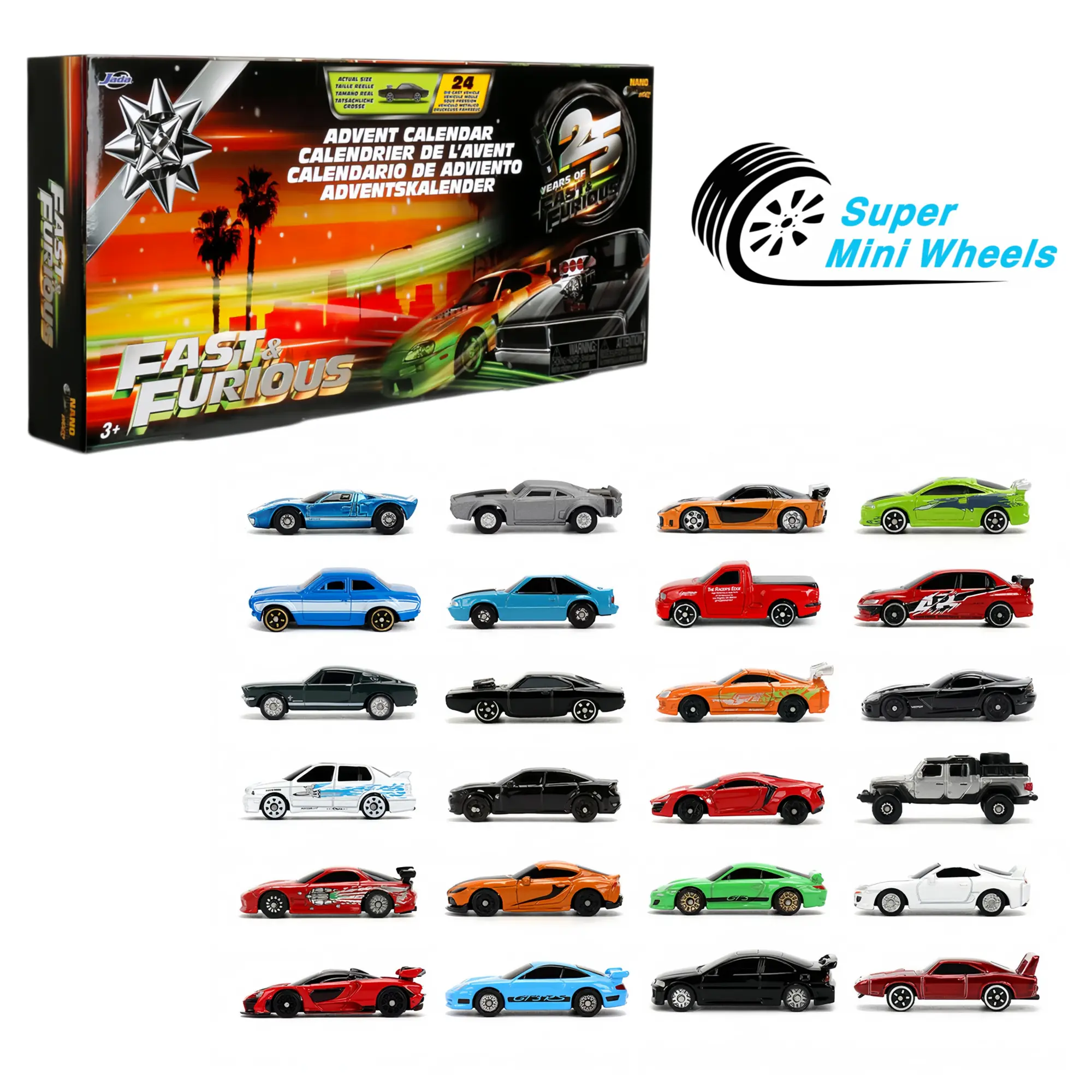 Jada Nano 1.65″ Fast & Furious 25th Anniversary Advent Calendar 24 Cars Set