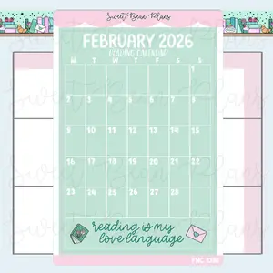 February 2026 Reading Calendar Stickers | Fnc 1396