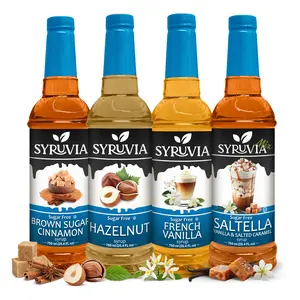 Syruvia Sugar Free Coffee Syrup Variety Pack – Brown Sugar Cinnamon, Hazelnut, French Vanilla & Saltella Flavors – Gluten-Free, Kosher, 25.4 fl oz Bottles for Coffee, Lattes & Desserts (4-Pack)