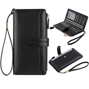 VTLASK Women's Minimalist Long Wallet - RFID Blocking Slim Wristlet Clutch, 12+ Card Slots, Phone Pocket [Viral Find]