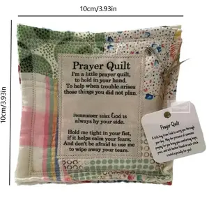Vintage Prayer Blanket Square with Cross Inside, Mini Handmade Quilt, Religious Quilt, Colorful Stitched Blessing Poem Throw, Home Decor Gift Idea, Pocket Prayer Quilt #GLOBAL PICKS