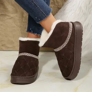 Women's Suede Warm Snow Boots Weaving Decoration Warm And Cold-Proof Indoor Outdoor Shoes