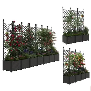 3/4/7 PCS Raised Garden Bed with Trellis,63" H Vertical Planter Box with Drainage Holes for Climbing Plants, Patio Privacy Screen & Balcony Garden