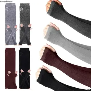 4 Pairs Arm Warmer Long Fingerless Gloves for Women, Knitted Elbow Length Gloves Gothic Thumb Hole Mittens, Outdoor Sports Protective Gears