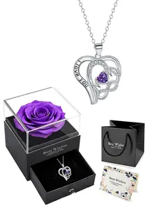 Rose gift box "MOM" heart-shaped letter pendant, engraved L LOVE YOU necklace&exclusive birthday and holiday Christmas gift for mom, Jewelry Gift