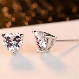 1Pair Luxury Heart Zircon Stud Earrings Valentine's Day Gift Multi-Color