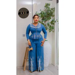 Luxury Embellished Denim Two-Piece Set