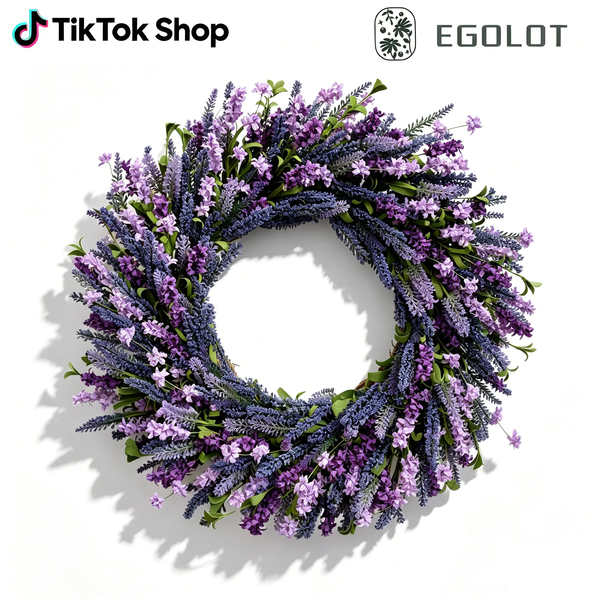 Egolot 26-Inch Wood Lavender Forsythia Flower Wreath Rustic Farmhouse Purple Artificial Floral Wreath for Front Door Porch Decoration Indoor Outdoor Wall Ornaments  Summer Use Summer decoration Summer wreath