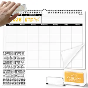 Jingago Customizable Wall Calendar with Reusable Month & Year Stamps, 24 Sheet Monthly Planner for Home Office School